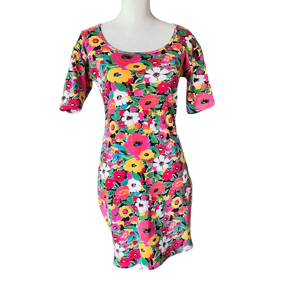 Vintage EXPRESS TRICOT floral bodycon dress 90s 80s - Picture 2 of 6